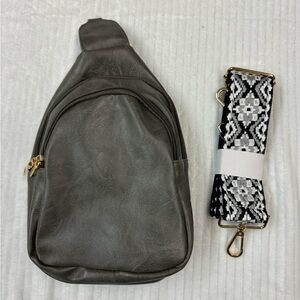 Gray Leather Sling Bag